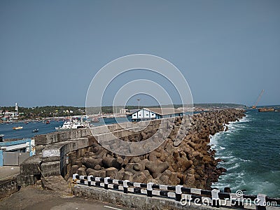 Wavelet blocks on the beach, Vizhinjam seascape view, Thiruvananthapuram Kerala Stock Photo