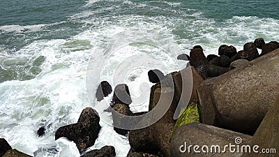 Wavelet blocks in Muthala pozhi sea port, Thiruvananthapuram, Kerala, seascape view Stock Photo