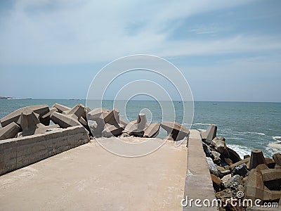 Wavelet blocks in Thengapattanam sea view point, Kanyakumari district, Tamilnadu, seascape view Stock Photo