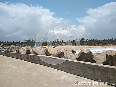 Wavelet blocks in Thengapattanam sea view point, Kanyakumari district, Tamilnadu, seascape view Stock Photo