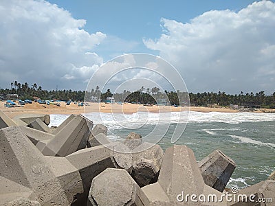 Wavelet blocks in Thengapattanam sea view point, Kanyakumari district, Tamilnadu, seascape view Stock Photo