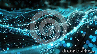 Waves of binary code illuminated by bright lights motion. Stock Photo