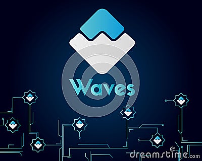 Waves blockchain circuit network style background Vector Illustration