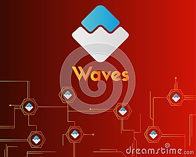 Waves blockchain style on red background Vector Illustration