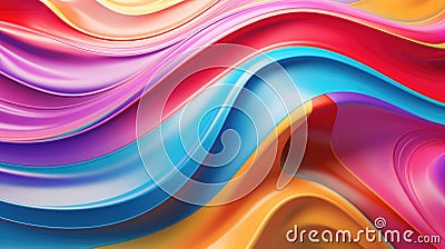 Waves of Bright Multicolored Chrome, abstract illustration Cartoon Illustration