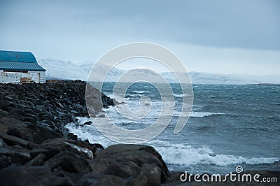 Waves at the coast of Hrisey in Iceland Stock Photo