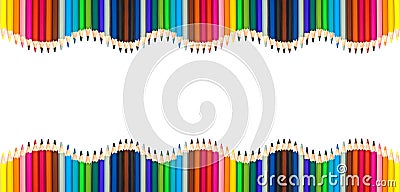 Waves of colorful wooden pencils isolated on white, blank frame back to school, art and creativity concept Stock Photo