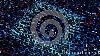 Waves on computer field with cells. Animation. Ripples on cybernetic field of numeric cells. Beautiful playing field in Stock Photo