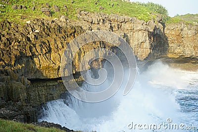 waves, coral cliff and ocean Stock Photo