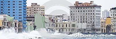 Waves crashing on the Malecon wall of Havana, Cuba Stock Photo