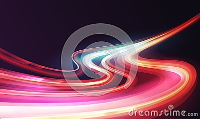 Waves curves of light trail, long exposure effect, city cars drive on abstract highway Vector Illustration