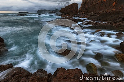 Waves and foam in the Cantabrico sea Stock Photo