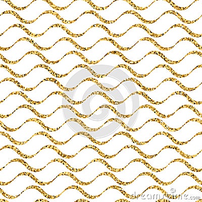 Waves geometric seamless pattern Wavy gold glitter white Vector Illustration