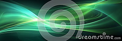 Waves of light - green dynamic wave motions on a black background Stock Photo