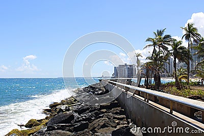 Waves and Palms - La Ventana al Mar Park - Condado, San Juan, Puerto Rico Stock Photo