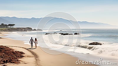 waves pebble beach landscape Cartoon Illustration