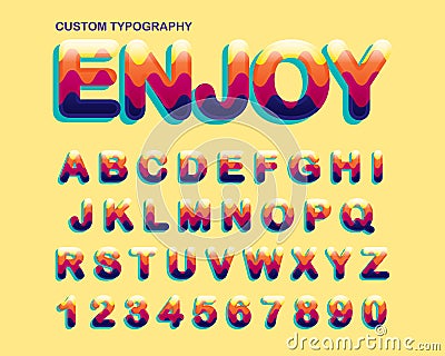 Waves Retro Colorful Typography Design Vector Illustration