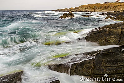 Waves Rocks Sea House Seashore Stock Photo