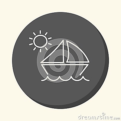 Waves and a sailboat under the sun, round linear icon, simple color change Stock Photo