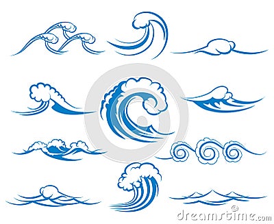 Waves of sea or ocean waves, vector illustration Vector Illustration