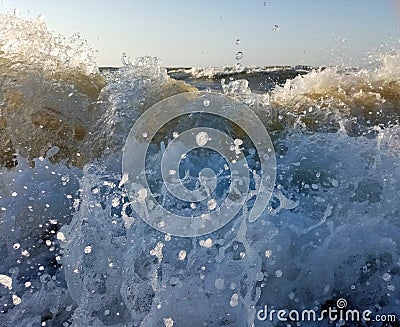 Waves in the sea. Splashing Waves with water drops Stock Photo