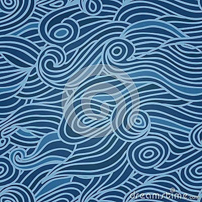 Waves seamless pattern, deep sea background Vector Illustration