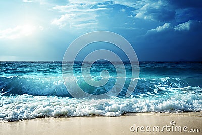 Waves at Seychelles beach Stock Photo