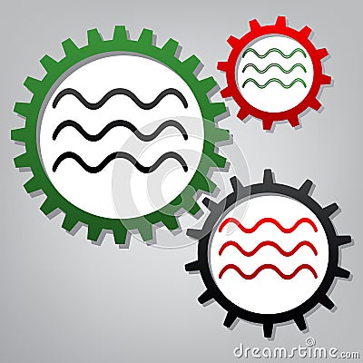 Waves sign illustration. Vector. Three connected gears with icon Vector Illustration