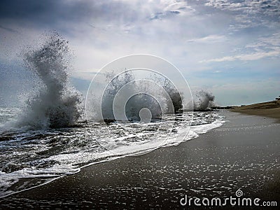 Waves slamming coral rocks in Stuart, Florida Stock Photo