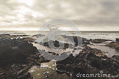 Waves splashing at Thor`s Well Stock Photo