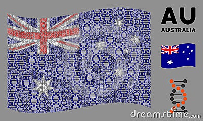 Waving Australia Flag Collage of DNA Items Vector Illustration