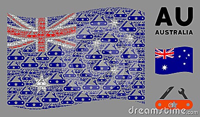 Waving Australia Flag Collage of Universal Multitool Knife Items Vector Illustration