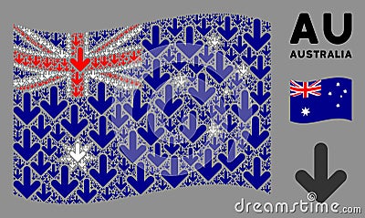 Waving Australia Flag Mosaic of Arrow Down Icons Vector Illustration