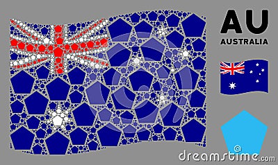 Waving Australia Flag Mosaic of Filled Pentagon Icons Vector Illustration