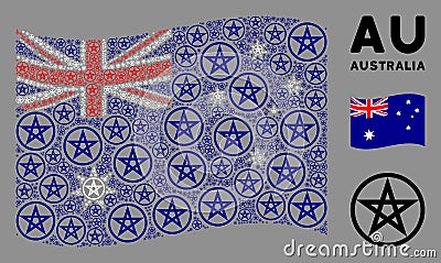 Waving Australia Flag Mosaic of Star Pentacle Icons Vector Illustration