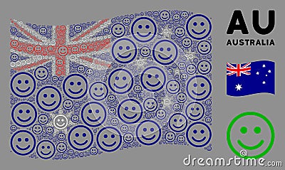 Waving Australia Flag Pattern of Glad Smiley Items Vector Illustration