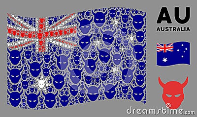 Waving Australia Flag Mosaic of Daemon Head Icons Vector Illustration