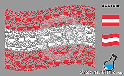 Waving Austrian Flag Mosaic of Chemistry Tube Items Vector Illustration