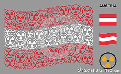 Waving Austrian Flag Mosaic of Radioactive Icons Vector Illustration
