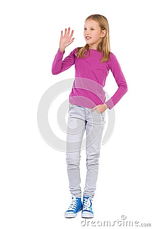 Waving blond girl Stock Photo