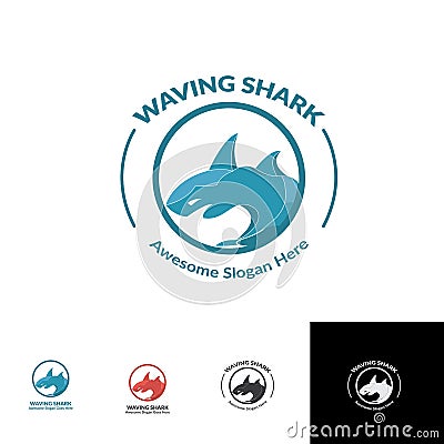 Waving Blue Shark sea ocean logo template Vector Illustration