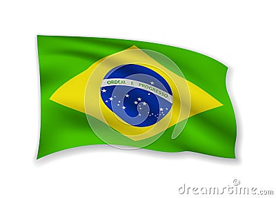 Waving Brazil Flag on white. American Flag in the Wind. Stock Photo