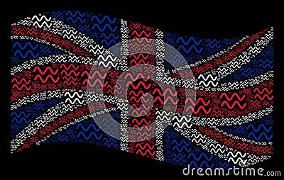 Waving British Flag Pattern of Sinusoid Waves Icons Vector Illustration