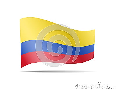 Waving Colombia flag in the wind. Flag on white vector illustration Cartoon Illustration