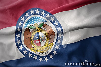 Waving colorful flag of missouri state. Stock Photo