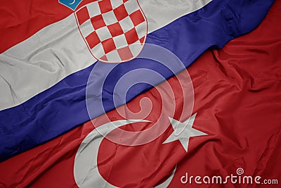 waving colorful flag of turkey and national flag of croatia Stock Photo