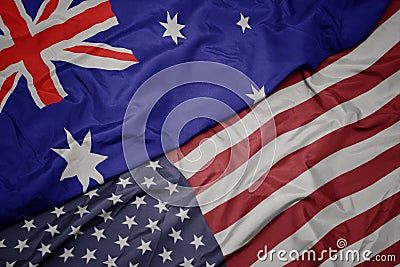 waving colorful flag of united states of america and national flag of australia Stock Photo