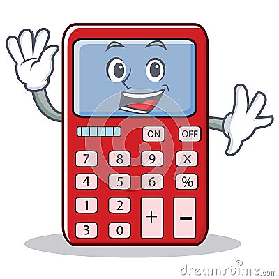 Waving cute calculator character cartoon Vector Illustration