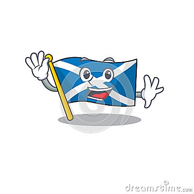 Waving cute smiley flag scotland Scroll cartoon character design Vector Illustration