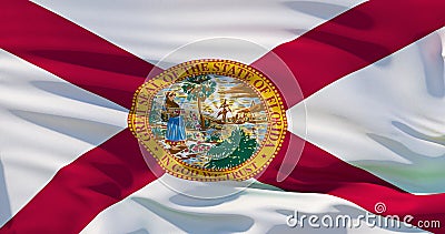 Waving detailed national state flag of Florida, US, 3d illustration Cartoon Illustration